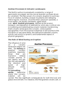 Aeolian Processes Physical Geography Worksheet Sub-Plan - Classwork - Homework