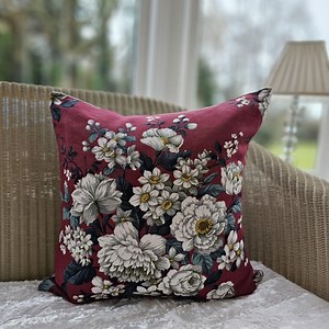 White Rose Linen Cushion Cover "somerset" by Fothergay in Raspberry Red and Grey - Etsy Canada