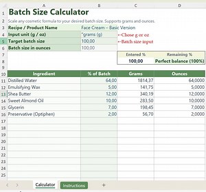 Cosmetic Recipe Batch Size Calculator | Skincare Formulation Excel (digital Download) - Etsy Australia