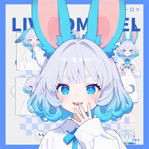 Live2d Model: Blue Hair Moon Bunny Girl – Vtuber Model FULLY RIGGED - Ready to Use! Launcher Included - Etsy