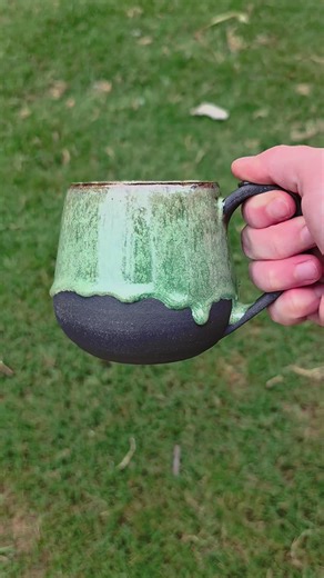 seafoam green glazed wheel thrown black stoneware mug. find my current available ceramic work in my bio. #pottery #ceramics #handmade #coffeemug #actuallyhandmade