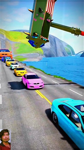 Flatbed Trailer McQueen Transportation with Truck Speedbumps vs Cars vs Train BeamNG @gaming car 02