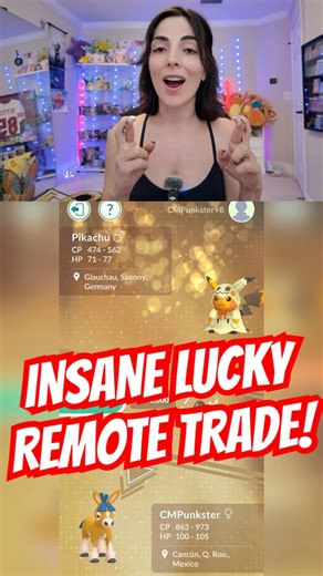 I got my first ever shiny Pikachu with the Mimikyu costume from a lucky remote trade! 😭 #pokemongo