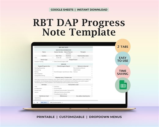 Notes de session RBT Feuille de calcul Modèle de progression ABA Feuilles Google Collecte de données sur le comportement Objectifs de compétences Suivi des interventions Plan BIP Imprimer - Etsy France