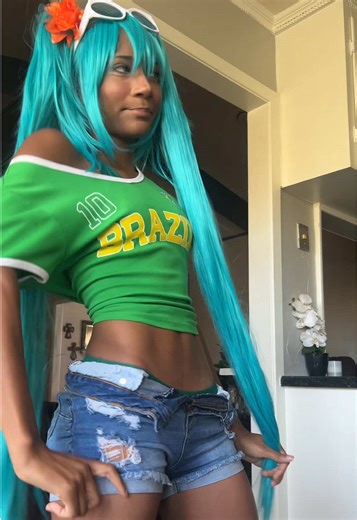 Vibrant Brazilian Miku Hatsune Cosplay in Fortnite
