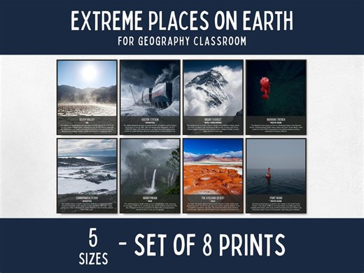 Extreme Places on Earth Posters & Flashcards, Social Studies Classroom Decor, Homeschool Geography Posters, World Geography Teacher Gifts, - Etsy