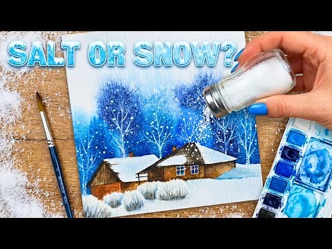 Beautiful winter painting with watercolors🎨/Snow landscape drawing tutorial❄️