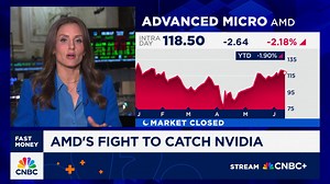 $AMD shares falling today, even as the chipmaker announces a suite of more advanced AI processors. Can the company catch up to $NVDA in the AI arms race? @KristinaParts reports and @grassosteve, @karenfinerman, @timseymour and Dan Nathan debate. | CNBC Fast Money