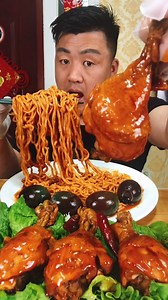 Yuka- Yummy Eating mukbang chicken meat chicken thighs spicy noodle eggs boil belly pork fat pig skins pig fat noodle soup and pig ears. | YuKa ASMR