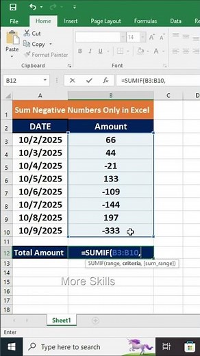 Sum ONLY Negative Numbers in Excel! ➖💡