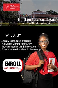 AIU – Your Gateway to Success! At Africa International University, we don’t just educate—you grow, innovate, and lead! With diverse programs designed to shape Christ-centered leaders, AIU is the place to turn your dreams into reality Your future starts here! Hold on to your dream—AIU will take you there. Enroll Today! #AIU #FutureLeaders #EducationWithPurpose #holdontoyourdreams Enroll Today! Location: Karen-Dagoreti Road, Nairobi Visit Us Online: www.aiu.ac.ke Contact Us Today! 254 725 841 885 