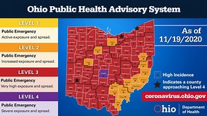 Ohio COVID-19 map: Franklin is first purple county, Northeast Ohio counties remain red