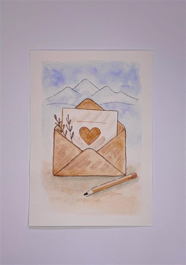 Watercolor Love Letter Card – Cozy Alpine Envelope Illustration – Romantic Mountain Greeting Card – Valentine’s Day, Anniversary Gift - Etsy