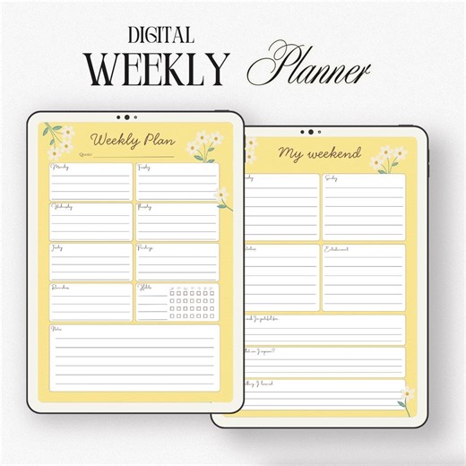 Digital Weekly Planner With Floral Design. Undated, Goodnotes, Ipad. Schedule Templates, PDF. - Etsy
