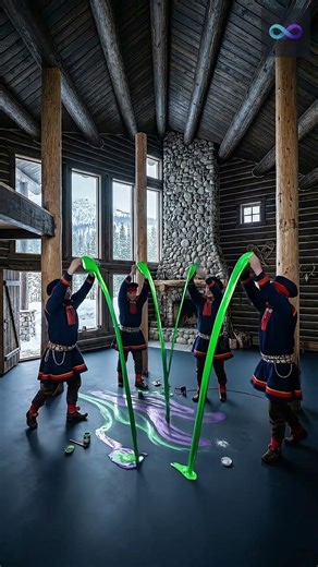 Reindeer Herders Pour the Northern Lights on a Floor