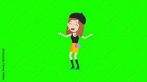 beautiful cute cartoon fashion girl with laugh reaction 2d animation and background, animated cartoon character lady laughing, women, beauty 4k happy girl