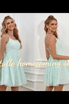 Sparkly Spaghetti Straps Backless Short Prom Dresses