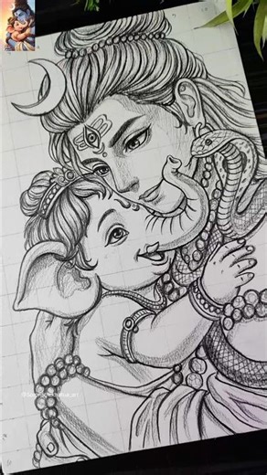 Lord Shiva With Bal Ganesha Drawing 😍❤️‍🩹✍️ Ganapati Bappa #shorts #ganesh #mahadev #art