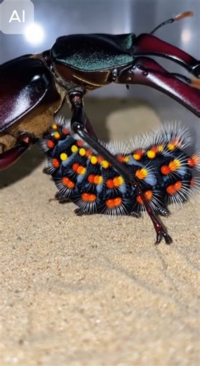 The arena demanded fury, but the Stag Beetle underestimated the caterpillar's venomous defense. This clash ended in absolute domination. #Insects #StagBeetle #Caterpillar #BugFight #NatureClash ⚙️ AI-generated dramatization — Always respect wildlife and keep a safe distance from venomous species. | Golden moments