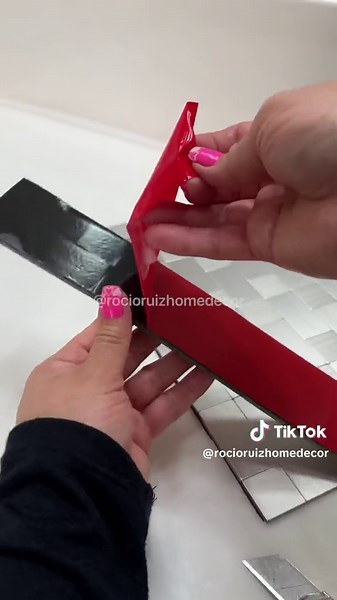 No mirror frame? Try this easy and affordable DIY You are going to love it! The peel and stick tiles are from @Lowe’s #mirrorframe #loweshomeimprovement