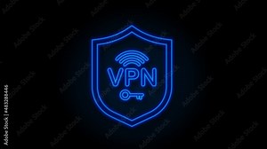Neon Secure VPN connection concept with hands. Hnads holding vpn sign. Virtual private network connectivity overview. Motion Graphic