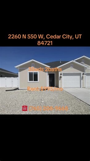 3 Bed - 2 Bath - 1 Car Garage, Single Level, Twin Home Great Location! Open Concept with 1,200 sq feet of living space. Unit has a private, fenced in low maintenance back yard. Full sized Fridge, Gas Range, Built-In Microwave and Dishwasher. Washer/Dryers included Enjoy convenient access to all Cedar City has to offer with a great location across the road from the Canyon View Middle and High Schools and the Fiddler's Canyon neighborhood in the newly developed Sage Springs. Pet considered for an 