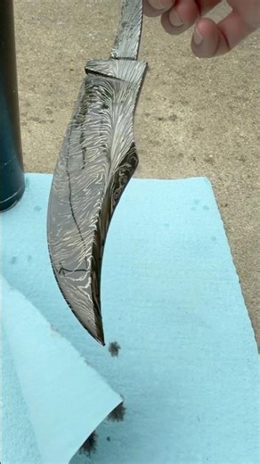 Coffee etched my Feather Damascus Curve, guard, butt cap, and pommel nut.