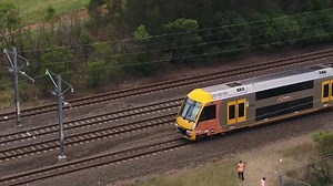 RAW: Train safety exercise demonstrates emergency brake stop and impact