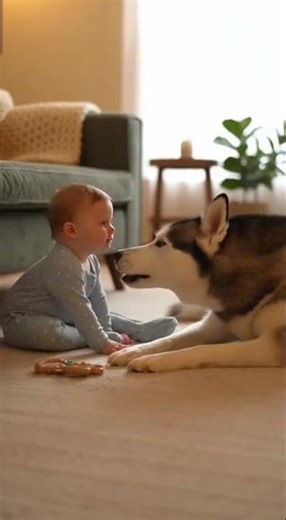Baby Babbles & Chases Bubbles While Husky Listens Sweetly!