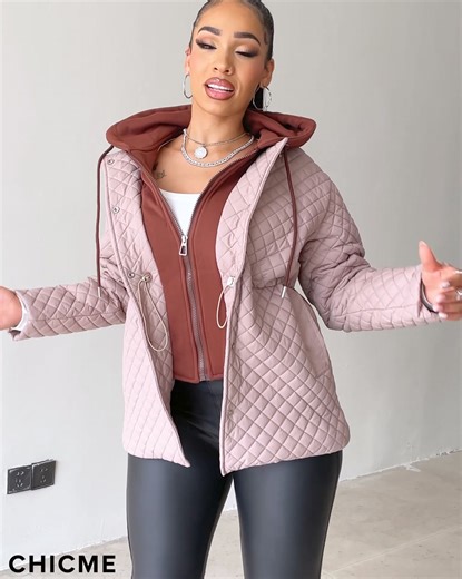 Colorblock Argyle Pattern Hooded Coat Drawstring Waist Zip Up Outwear With Pockets 🛒WMHY0007 Shop: ChicMe.com #tops #womentops #fashionista #style #casualwears #shopping #onlinefashion #Discounts | Chic Me