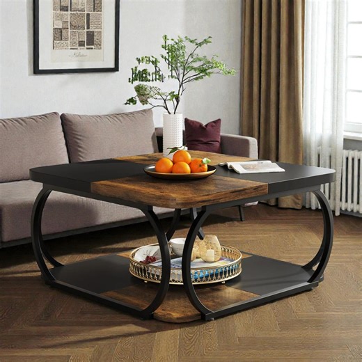 Square Coffee Table With Storage Shelf, Farmhouse Living Room Table - Etsy