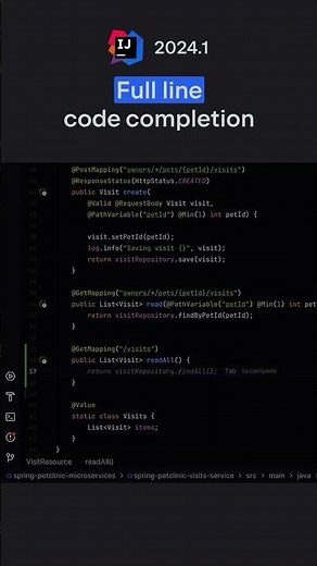 IntelliJ IDEA 2024.1: Full line code completion
