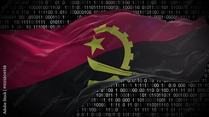 Binary code on flag of Angola. Program source code or Hacker concept on Angolan flag. Angola digital technology security, hacking or programming