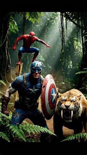 “Spider-Man & Captain America VS Saber-Tooth Tiger | Bamboo Stilts Survival!”