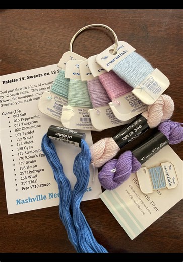 So flattered @Nashville Needleworks shared a sneak peek of their new thread library club with me! These pastel colors are so beautiful and I can’t wait to stitch with them! The Essentials & Reflections Library Club is $85/month for 13 months and includes 23 thread cards plus a bonus card! The Pepper Pot Silk club is $115/month for 18 months and includes 15 skeins of threads plus a bonus skein Both clubs will include suggestions for use, stitch charts and surprise extras scattered throughout your