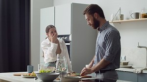 Free stock video - Couple spending time together in a modern style kitchen