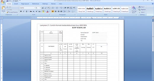 Contoh Format Analisis Kebutuhan Guru SMP/SMA