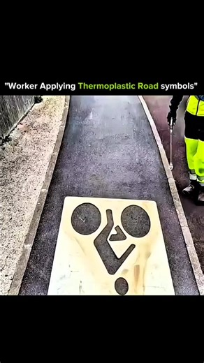 SCIENCE | HISTORY | FACTS | EXPERIMENT on Instagram: "Thermoplastic road markings aren’t just painted on — they’re engineered for durability, safety, and visibility. This video shows a skilled worker applying thermoplastic road symbols, a process that combines heat, timing, and precision. First, the road surface is thoroughly cleaned and dried. Any dust or moisture can weaken bonding, so preparation is critical. Next, thermoplastic material — a mix of resins, pigments, glass beads, and fillers —