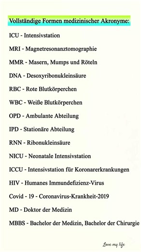 Vollständige Formen medizinischer Akronyme 🩺📋