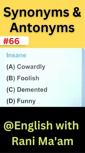 30K views · 808 reactions | Insane | Vocab | Synonyms & Antonyms #vocabulary | English With RANI MAM | Facebook