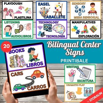 Bilingual Center Signs in English & Spanish | Classroom Labels Learning Center