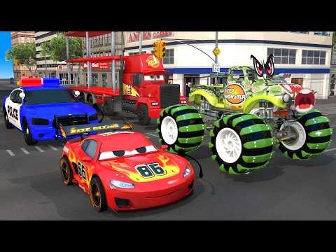 Heros Power Red & Police vs Monster Truck | Fun Car Chase Adventure Animation 🚓🔥