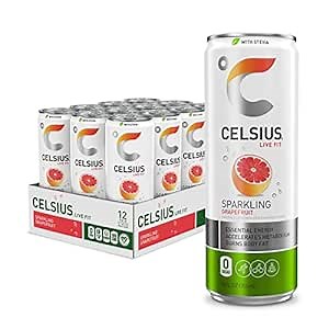 CELSIUS Sweetened with Stevia Fitness Drink, Zero Sugar, Sparkling Grapefruit, 12 Fl Oz (Pack of 12)