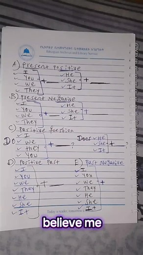 Present Positive and Negative Structures in English
