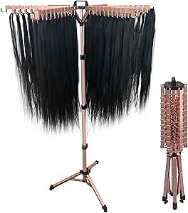Braid Tree Rose Gold, Braid Rack, Hair Extension Holder, Pre Assembled, Fold and Store Away, 108 smaller & 6 larger pegs