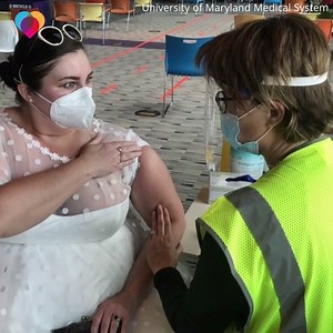 142K views · 497 reactions | This bride's wedding reception was canceled. So that her wedding dress wouldn't go to waste, she wore the gown to get her vaccine | The Uplift | Facebook
