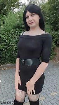 Crossdresser in Little Black Dress, Fishnets and Boots - Goth Look