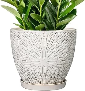 G EPGardening 10 Inch Ceramic Planter Pot with Drainage Hole and Saucer Large Plant Pot for Indoor Plants Outdoor Round Flower Pot for Home Garden Office White