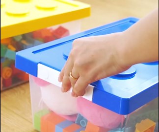 4 Pack 6QT Toy Storage Containers with Lids, Brick Shaped Toy Organizer Box, Plastic Stackable Storage Bins, Clear Toy Chest for Organizing Building Brick, Toys, Lego, Small Dolls