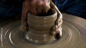 ceramic production process in the pottery workshop of the potter man hands making clay product HD Stock Video